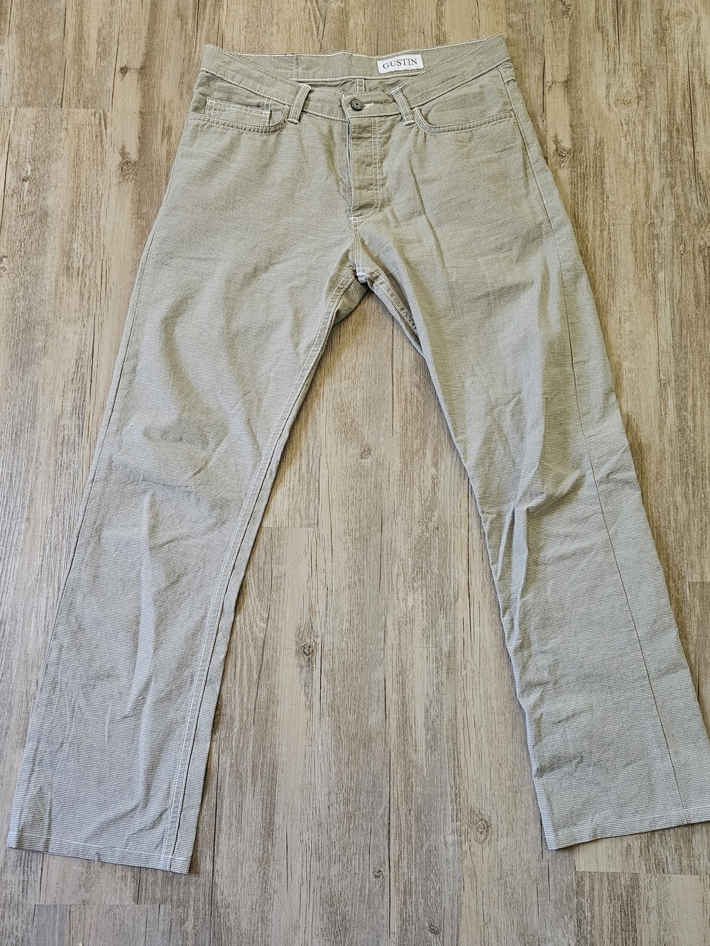 Gustin Men's Green Gray Straight-fit Houndstooth Cotton Pants Size 35 Preppy